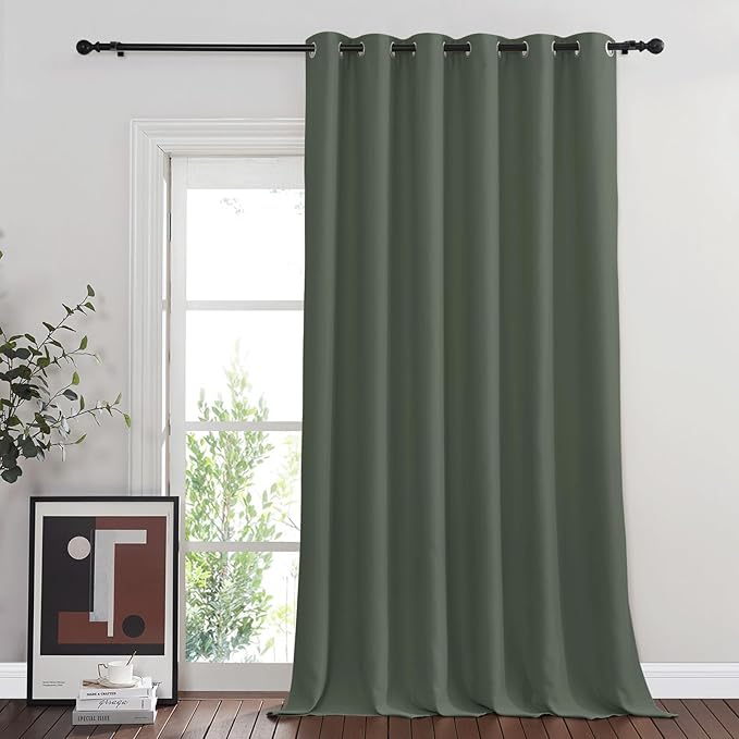 NICETOWN Blackout 108 inch Curtain for Sliding Glass Door, Grommet Wide Window Treatment Room Divider Sound Reducing Privacy Drape for Bedroom, W80 x L108, Dark Mallard, 1 Panel