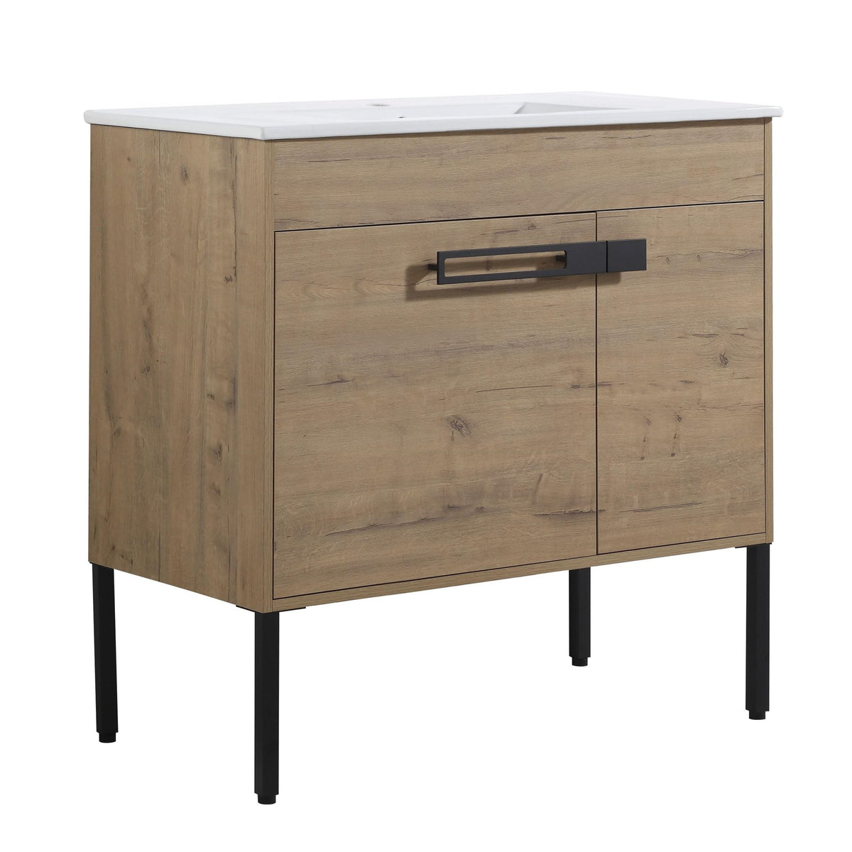 WEALTHGIRL Modern Bathroom Vanity with Soft Closing Doors, Adjustable Shelf – Scratch & Water-Resistant Melamine Finish, Floating or Freestanding Installation (Imitative Oak Vanity+Sink,36IN)