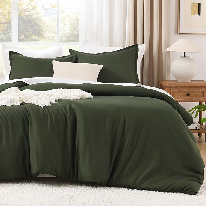 Litanika Oversized King Comforter 128x120, 3 Pieces Olive Green Lightweight Solid Bedding Comforter Set, All Season Fluffy Bed Set (1 Comforter & 2 Pillowcases)