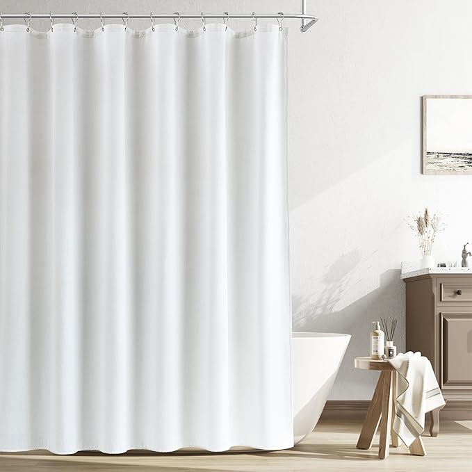 Naturoom Extra Long Shower Curtain 84 Inches Long Linen Textured Thick Fabric Shower Curtain Set with Hooks, Tall Elegant Modern Farmhouse Country Style Hotel Bathroom Curtains, 72x84, White