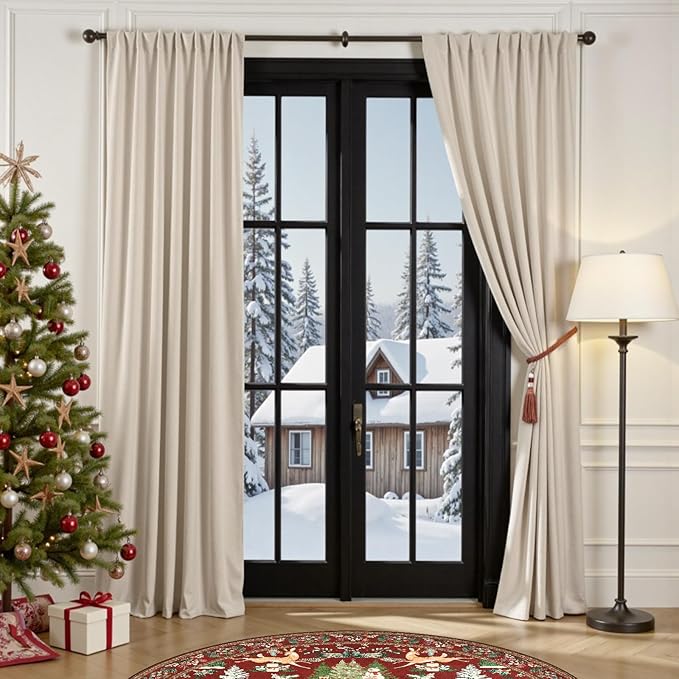 Lazzzy Beige Blackout Velvet Curtains 84 Inch Long Thermal Insulated Room Darkening Lined Curtain Drapes Luxury Back Tab Window Treatments for Bedroom Living Room 2 Panels, 52 x 84 Inch, Cream