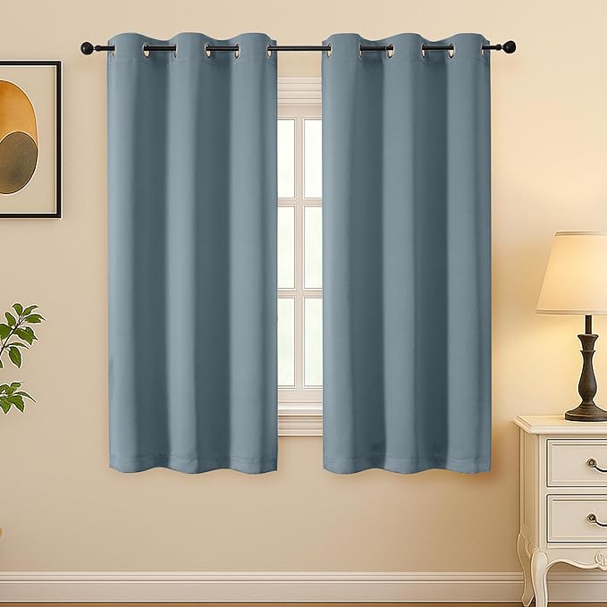 Simplebrand Stone Blue Room Darkening Curtains for Bedroom 63 Inch Length 2 Panels Set, Thermal Insulated Energy Saving Curtains for Kids Room, Grommet Solid Nursery Window Treatment Drapes, W40 x L63