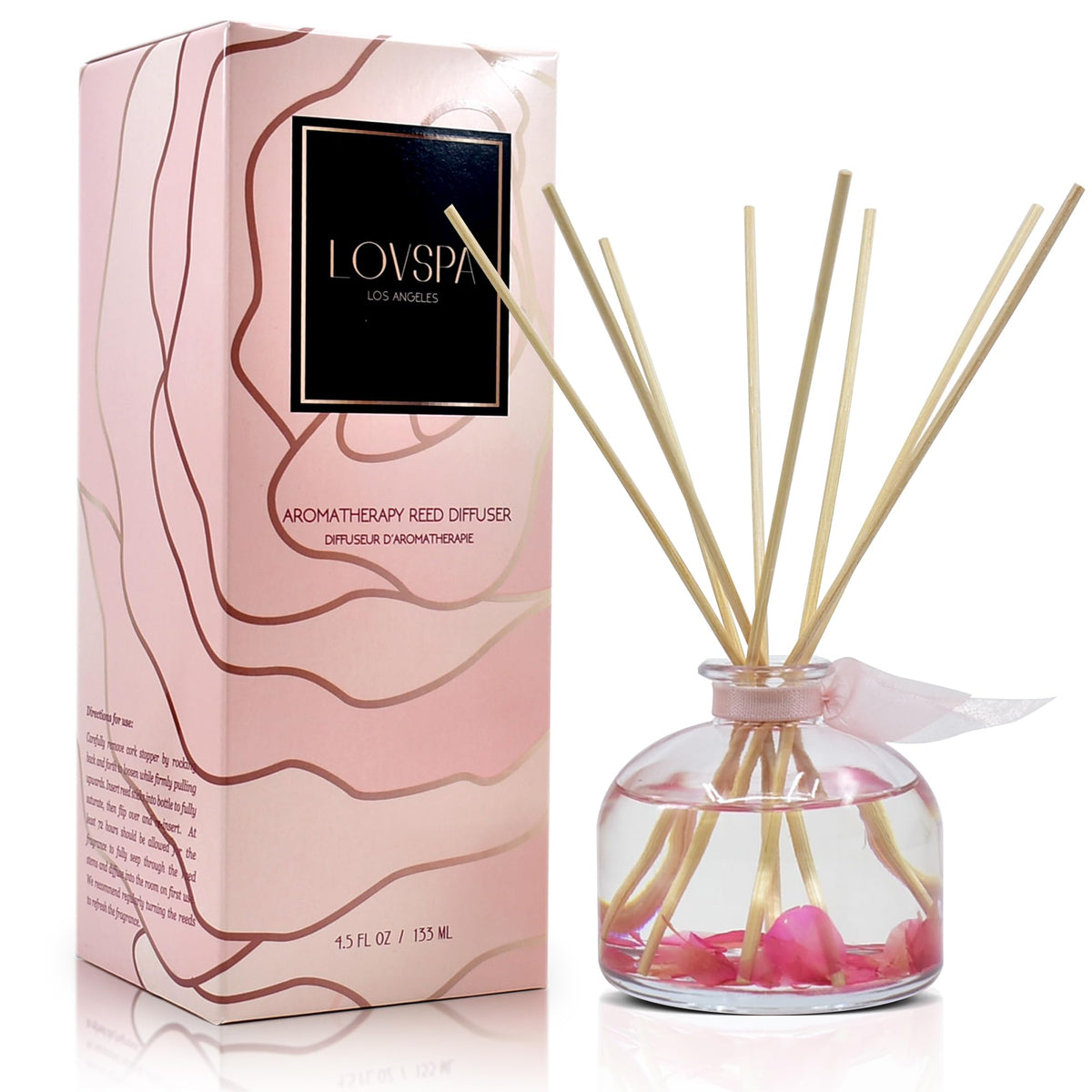 LOVSPA Reed Diffuser Set, Moroccan Rose Scented Oil Diffuser with Sticks, Home Fragrance Accessories for Bathroom Shelf Decor, Aroma Diffusers for Home or Office Desk, USA Made