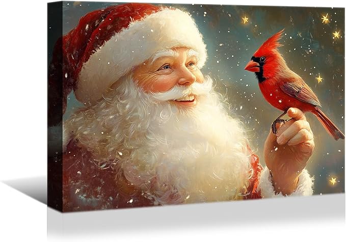 YONICA Christmas Wall Decor Santa Canvas Wall Art Home Decorations 18x12 Inches - Santa Pictures Cardinal Prints Winter Painting Xmas Artworks for Living Room Bedroom