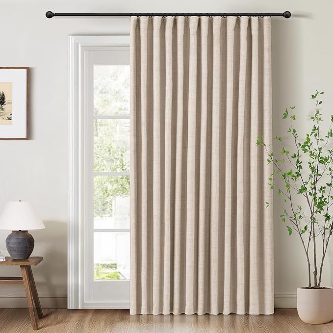 INOVADAY 100% Blackout Curtains for Bedroom, Black Out Curtains 96 Inch Long, Clip Rings Linen Blackout Drapes, Thermal Insulated Room Darkening for Living Room, 1 Panel - Oatmeal,W102xL96