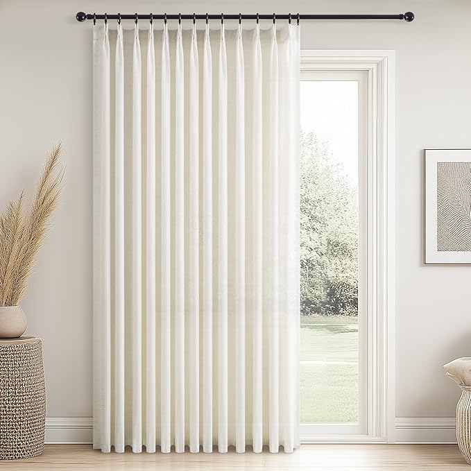 Topfinel 108 Inch Pinch Pleated Linen Curtains 1 Panels,Natural Semi Sheer Curtains with Pleated Hooks Back Tab for Track System,Extra Long 9ft Curtain for Living Room Bedroom,72x108,Natural
