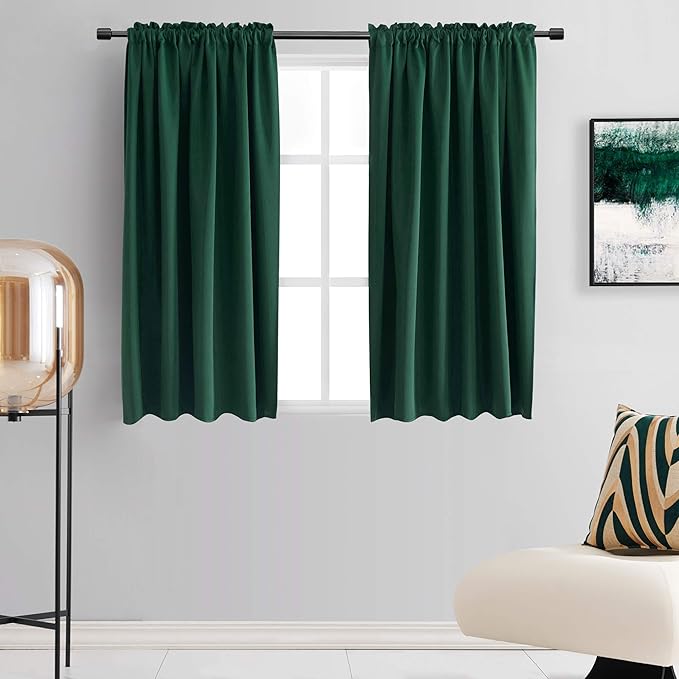 DONREN Hunter Green Blackout Thermal Insulating Window Curtains Drapes for Bedroom - 42 Inch Width Curtains Panels with Rod Pocket (42 by 45 Inch Length,2 Panels)