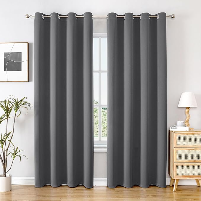 ChrisDowa Blackout Curtains 72 inches Long for Bedroom - 2 Panels Set Grommet Thermal Insulated Room Darkening Curtains for Living Room (Grey, 52 x 72 Inch)