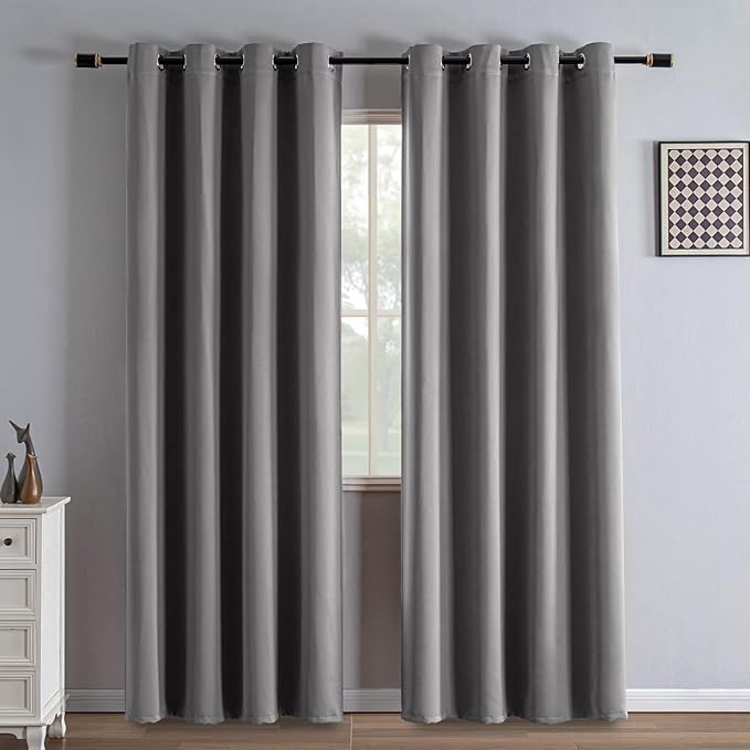 Blackout Curtains 84 Inch Length 2 Panels Set, Black Out Curtains for Bedroom 84 Inch Long, Grommet Energy Saving Room Darkening Drapes for Living Room Window Light Grey(W52 x L84)
