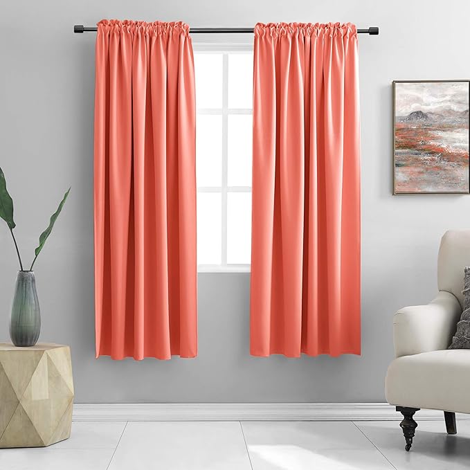DONREN Room Darkening Rod Pocket Curtain Panels - Thermal Insulated Curtains for Living Room (Coral,42 W x 72 L Inch,2 Panels)