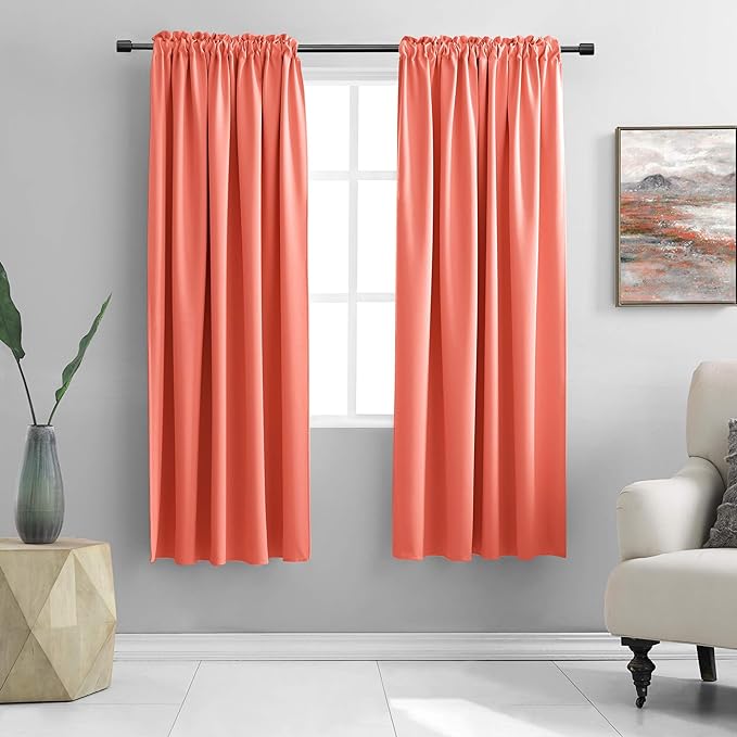 DONREN Coral Room Darkening Curtain Panels for Bedroom - 72 Inch Thermal Insulated Rod Pocket Curtains (52 by 72 Inch,2 Panels)