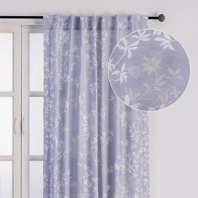 Maison d' Hermine Curtains for Living Room 100% Cotton 96 inch Length One Panel Light Filtering Curtains for Bedroom Windows with Rod and Loop Pockets Drapes (Louxor Blue, 50" W x 96" L)