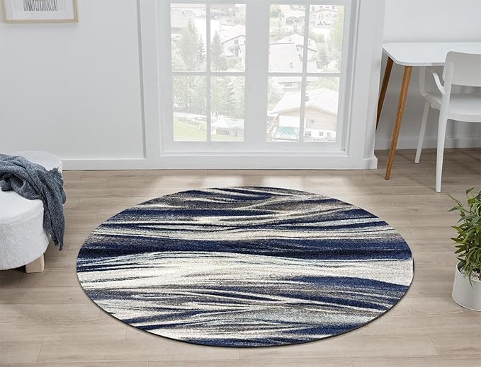 Keen Home Design Area Rugs - 5ft Round Non-Shedding, Abstract Rugs for Kitchen, Living Room, Bedroom, Dining Room, Entryway - Size: 5'3" Square, Multi