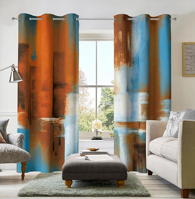 Asuexpect Rust Curtains 2 Panels Abstract Curtain Room Darkening Grommet Window Drapes Modern Decorative Window Treatments for Bedroom Living Room, 42x63 Inches