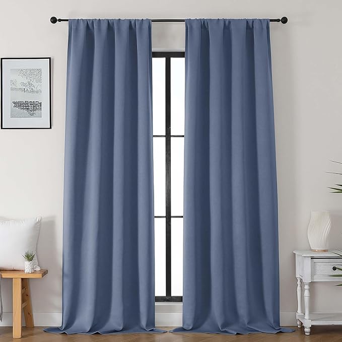 Gwine Denim Blue Blackout Curtains for Bedroom 96 Inch Length, Room Darkening Energy Saving Black Out Curtains for Living Room, Window Treatment Drapes with Rod Pocket, Each 40" Wx96 L, 2PCS