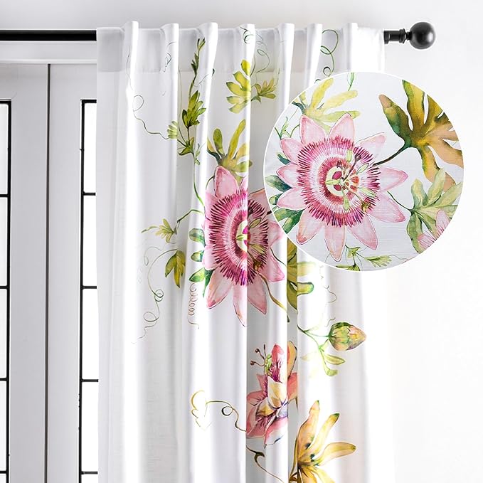Maison d' Hermine Curtains for Living Room 100% Cotton 84 inch Length One Panel Light Filtering Curtains for Bedroom Windows with Rod and Loop Pockets Drapes (Passion White, 50" W x 84" L)