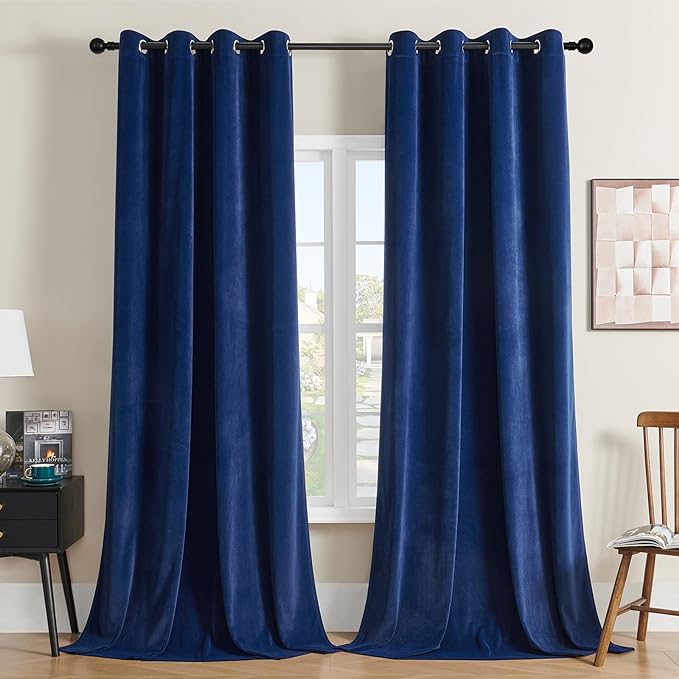 Joydeco Royal Blue Velvet Curtains 96 Inches Long, Luxury Grommet Blackout Curtain 2 Panels, Thermal Insulated Privacy Room Darkening Window Drapes for Bedroom Living Room Home Theatre (52Wx96L)