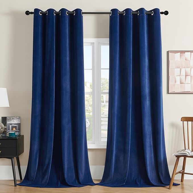 Joydeco Royal Blue Velvet Curtains 63 Inches Long, Luxury Grommet Blackout Curtain 2 Panels, Thermal Insulated Privacy Room Darkening Window Drapes for Bedroom Living Room Home Theatre (52Wx63L)