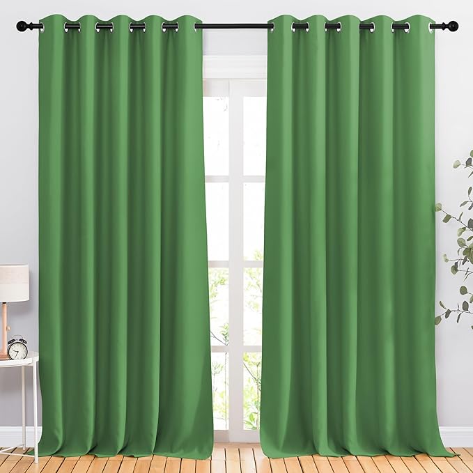 NICETOWN Room Darkening Curtains for Room Divider, Grommet Thermal Curtains Light & Sound Reducing Window Treatments for Sliding Glass Door, W66 x L118, Forest Green, 2 Panels