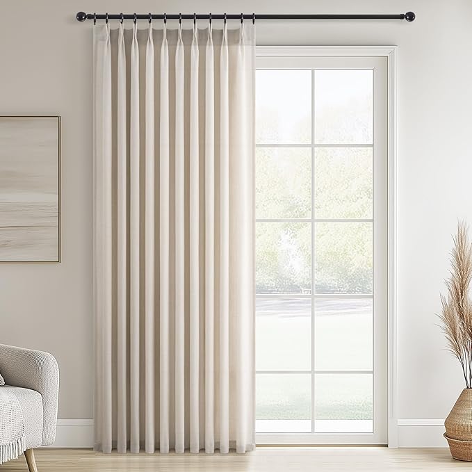 Topfinel Pinch Pleated Curtains 90 Inches Long 1 Panels Set,Oatmeal Semi Sheer Cotton Blend Fabric Aesthetic Advanced Curtain Drapes for Living Room Bedroom,60x90 inch Length