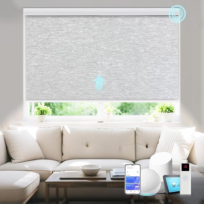 Motorized Blinds with Remote Smart Blackout Shades Electric Curtains Automatic Roller Blinds Shades for Indoor Windows Cordless with Alexa Google Home(Blackout Cloud Grey,W29x H62)