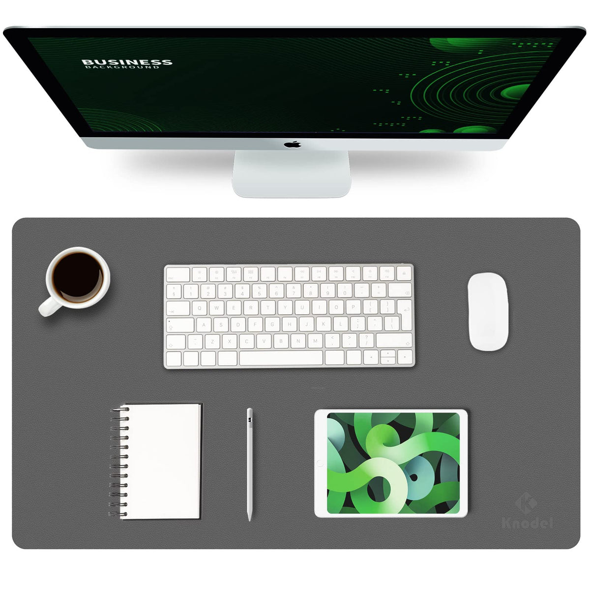 K KNODEL Small Office Desk Mat, Leather Mouse Pad (23.6"x13.8", Dark Gray)