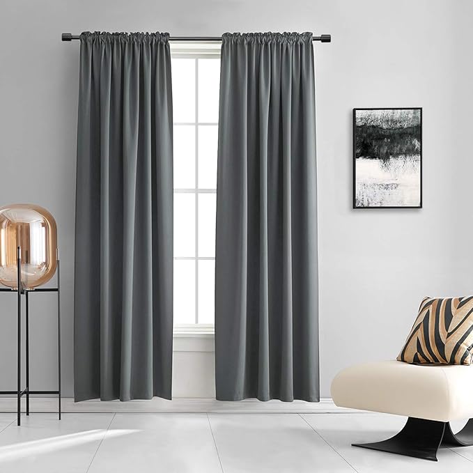 DONREN 96 Inches Long 2 Panels Blackout Curtain Panels for Bedroom - Rod Pocket Thermal Insulated Drapes for Living Room(Medium Grey,42 x 96)