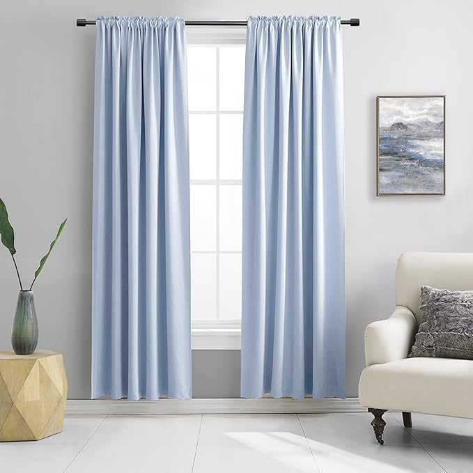 Room Darkening Curtain Panels - Boy's Room Drapes with Rod Pocket,Energy Smart Thermal Insulated Window Treatment Curtains(Baby Blue,52 W x 90 inches L,2 Panels)