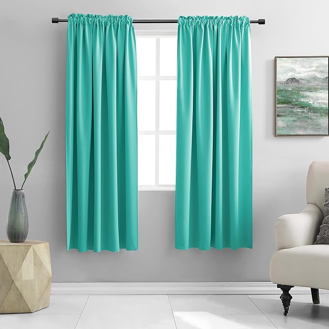 DONREN Black Out Window Curtains for Living Room - 42" x 63" Room Darkening Thermal Insulated Rod Pocket Curtain Panels (Turquoise,1 Pair)