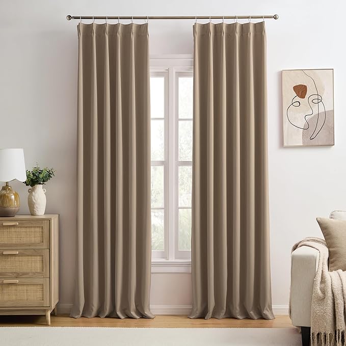 KEQIAOSUOCAI Pinch Pleated Blackout Curtains 92 Inch Long 2 Panels for Bedroom Living Room Thermal Insulated Black Out Window Curtain Pinched Pleat Drape with Hooks (W40 x L92 Inch, Cappuccino)
