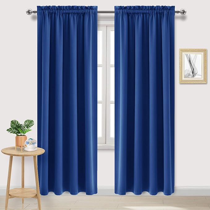 DWCN Blackout Curtains Room Darkening Thermal Insulated Bedroom Curtains Window Curtain Panels, 52 x 84 inches Long, Set of 2 Classic Blue Rod Pocket Drapes