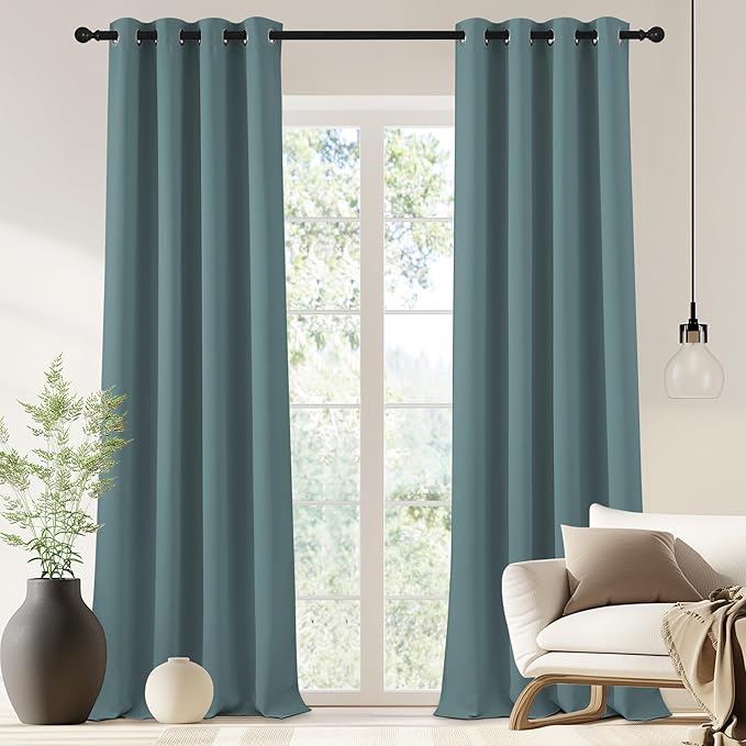 NICETOWN Blackout Drapery Curtain Panel 90 inches Long - Window Treatment Thermal Insulated Grommet Blackout Curtain/Drape for Bedroom Living Room (Greyish Blue, 1 Panel, 46 by 90 inches)