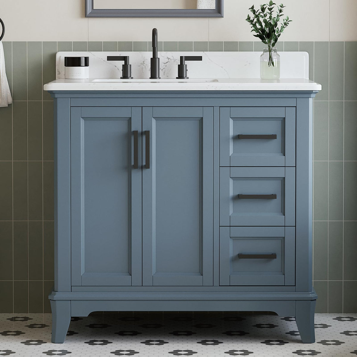 DELUXE LIVING 36" Bathroom Vanity with Sink, Fully Assembled, Steel Blue