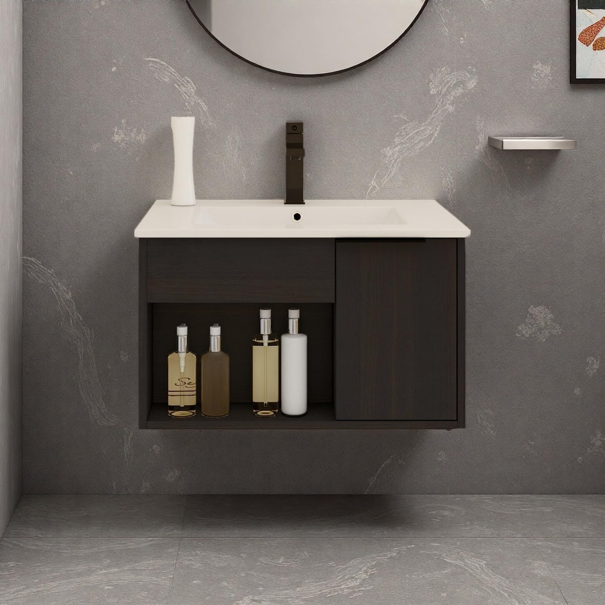 Trygoal 24" Floating Bathroom Vanity with Sink, Bathroom Cabinet, Dark Oak