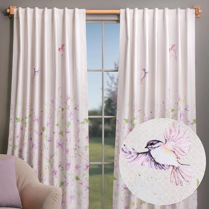 Maison d' Hermine Curtains for Living Room 100% Cotton 84 inch Length Two Panels Light Filtering Curtains for Bedroom Windows with Rod and Loop Pockets Drapes (Magnolia Mornings, 50" W x 84" L)