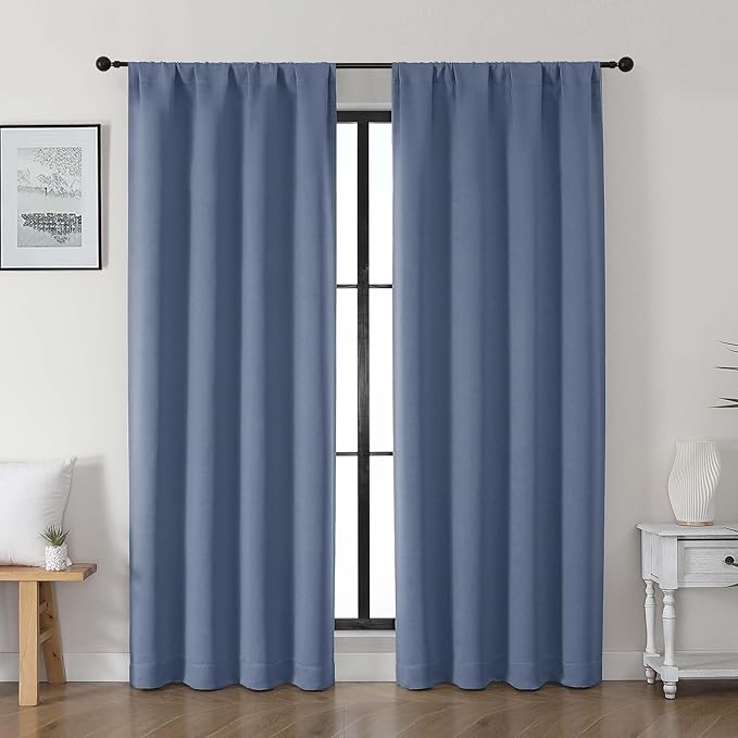 Gwine Denim Blue Blackout Curtains for Living Room 72 inches Long, Noise Reducing Room Darkening Window Treatment Curtains for Bedroom, Farmhouse Decor with Rod Pocket, Each 40" Wx72 L,2PCS