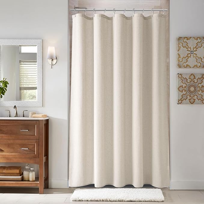 Naturoom Light Tan Linen Shower Curtain, Cloth Textured Fabric Shower Curtain Set with Hooks, Simple Elegant Modern Farmhouse Country Ultra Thick Bath Curtains for Bathroom,Water Repellent,54x78