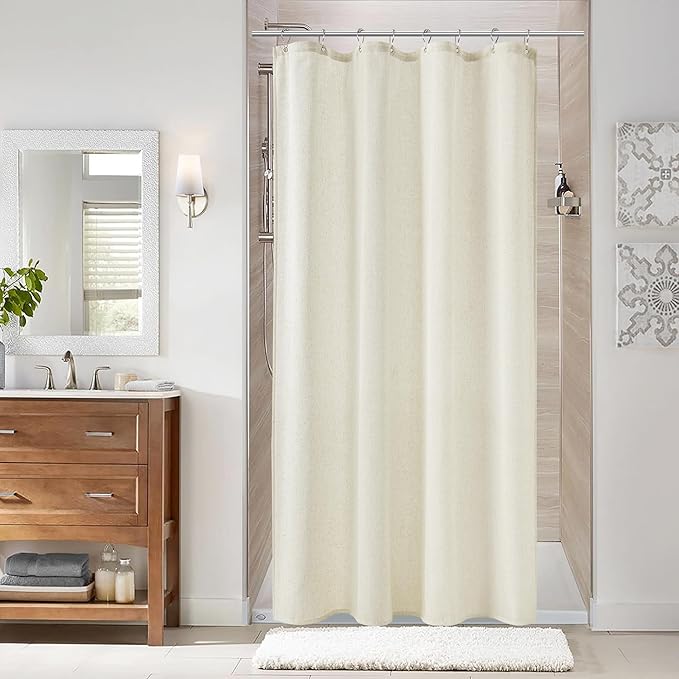 Naturoom Ivory Linen Shower Curtain, Cloth Textured Fabric Shower Curtain Set with Hooks, Simple Elegant Modern Farmhouse Country Ultra Thick Bath Curtains for Bathroom,Water Repellent,48x72