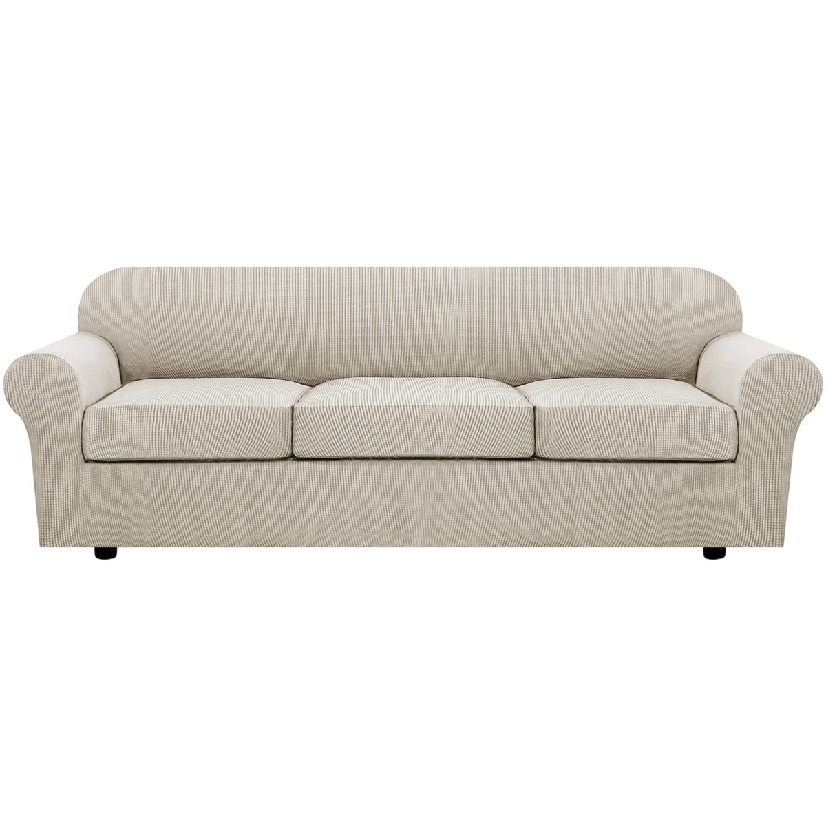 H.VERSAILTEX 4 Piece Stretch Sofa Covers for 3 Cushion Couch Covers for Living Room Furniture Slipcovers (Base Cover Plus 3 Seat Cushion Covers) Thicker Jacquard Fabric (XL Sofa, Island Fossi)