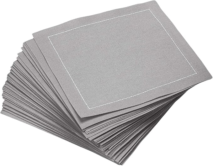Signature Napkins 100% Cotton Cocktail Napkin, 50-Pack, 4.5" x 4.5", Grey, Gray