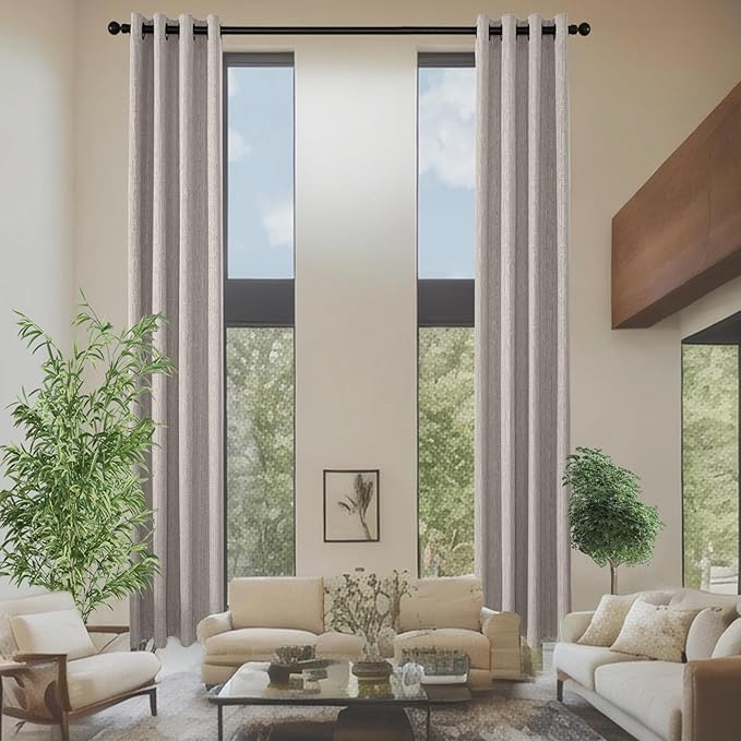 Linen Curtains 205 inch Length 2 Panels for High Ceiling Extra Long Thick Faux Linen Window Drapes Burlap Textured Curtains with Grommet for 2 Story High Living Room (52x205 Beige)
