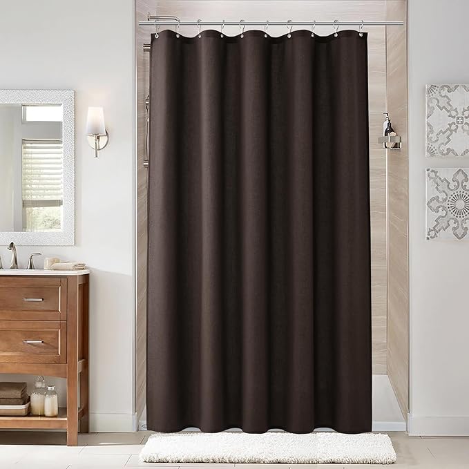 Naturoom Chocolate Brown 60 Inch Shower Curtain - Stall Narrow Half Linen Ultra Thick Fabric Shower Curtain Set with Hooks, Boho Farmhouse Rustic RV Camper Bath Curtains for Bathroom, 60x72
