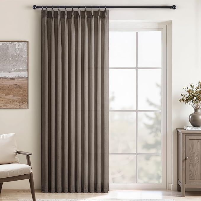 Topfinel 102 Inch Curtains 1 Panels Set,One Packs Pinch Pleat Back Tab Linen Window Semi Sheer Privacy Thick Decorative Curtain Drapes for Living Room Bedroom,60x102 in Long,Burlywood