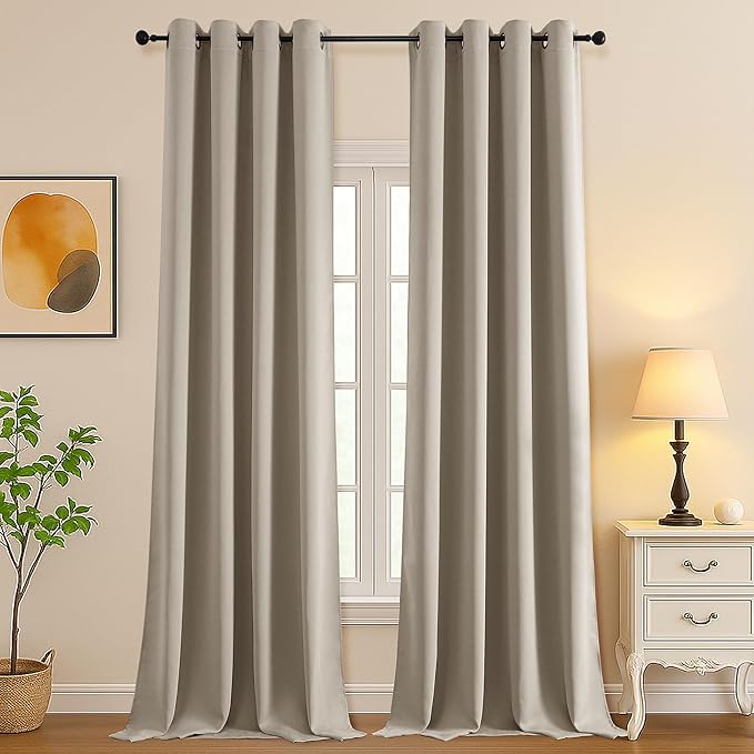 Simplebrand Stone Extra Long 10ft Curtains for Patio 120 Inches Long 2 Panels Set, Room Darkening Light Blocking Solid Thermal Insulated Energy Saving Grommet Noise Reducing Curtains, 50 Wx120 L
