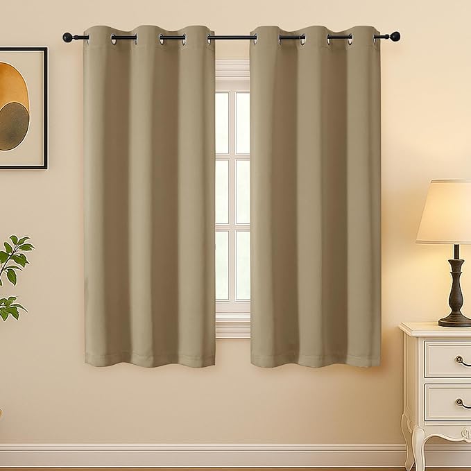 Simplebrand Taupe Room Darkening Curtains for Bedroom 63 Inch Length 2 Panels Set, Thermal Insulated Energy Saving Curtains for Kids Room, Grommet Solid Nursery Window Treatment Drapes, W40 x L63