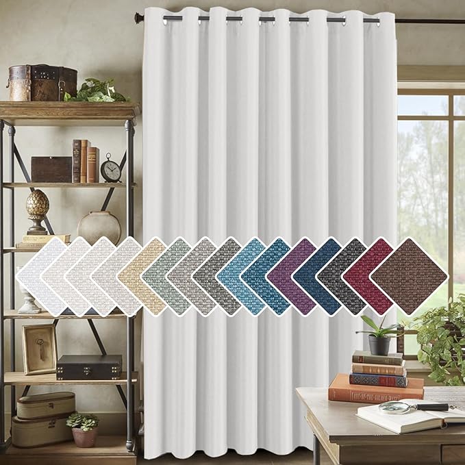 H.VERSAILTEX Room Darkening Linen Curtain for Bedroom/Living Room Extra Wide Blackout Curtains 100 x 84 Inches for Patio Glass Door, Primitive Textured Thick Linen Burlap Fabric, Heather Pure White