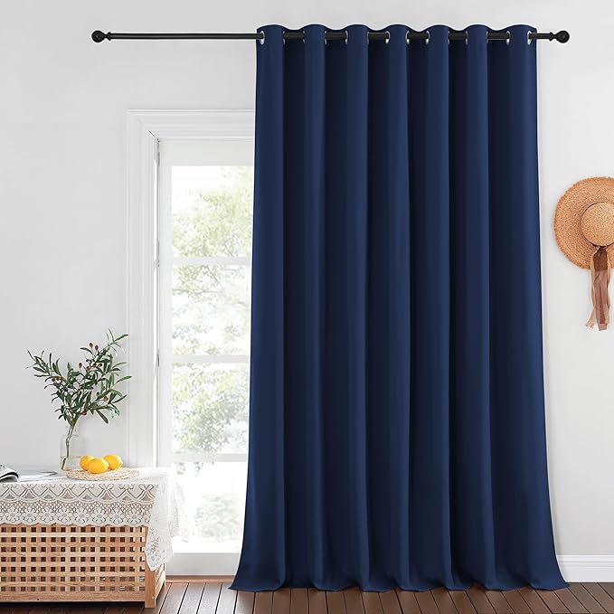 NICETOWN Navy Blue Blackout Room Divider Curtains 144 inch Length, Grommet Energy Saving Thermal Drapes Sound Reducing Window Treatments for Living Room/Bedroom, W100 x L144, 1 Panel