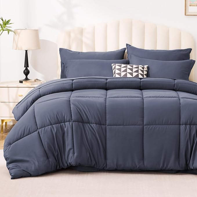 Love's cabin Twin XL Comforter Set Indigo Blue, 5 Pieces Twin XL Bed in a Bag, All Season Bedding Sets with 1 Comforter, 1 Flat Sheet, 1 Fitted Sheet, 1 Pillowcase and 1 Pillow Sham