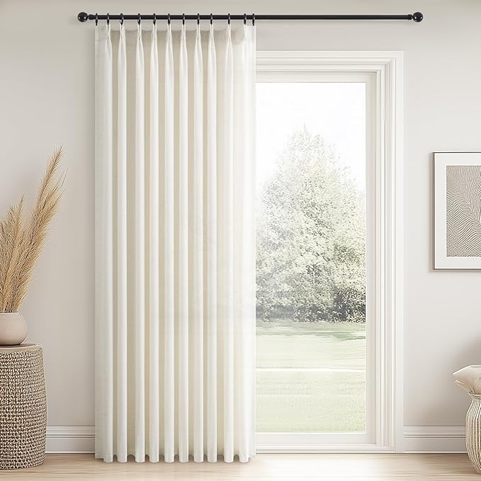 Natural Pinch Pleated Linen Curtains 84 Inch Length 1 Panels for Bedroom Living Room Textured Cream Semi Sheer Window Curtain Boho Neutral Back Tab Pinch Pleat Drape with Hooks 84 Inches Long