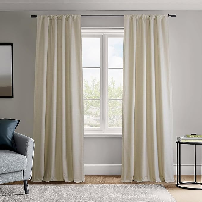 HPD Half Price Drapes Vienna Basic Linen 100% Blackout Curtains for Bedroom 96 Inches Long (2 Panels) - Rod Pocket Curtains & Drapes for Living Room & Windows - 50 X 96, Beige